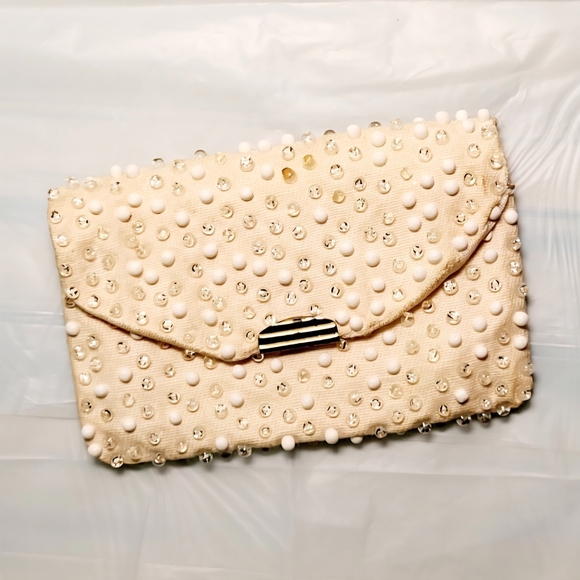 Lumered Handbags - Vintage LUMURED Caviar Beadette Mirror / Coin Purse 1950s Crystal & Corde'